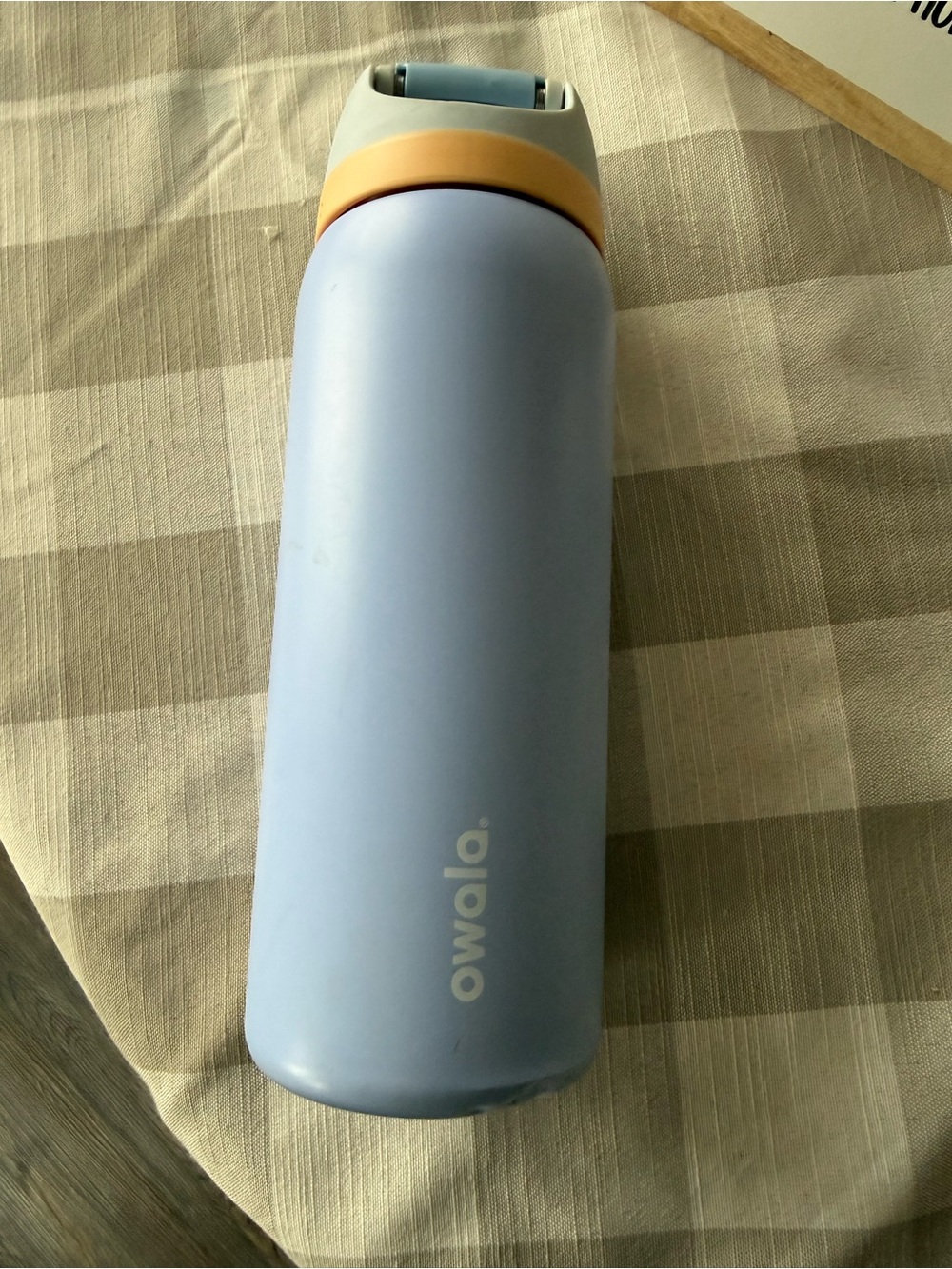 Owalo Insulated Water Bottle in Light Bluish purple with orange Accent